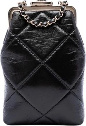 Chanel Pre-owned Quilted Lambskin Crossbody - Dames - Vintage Clutch - Zwart - ONE Size - Leer - Vintage
