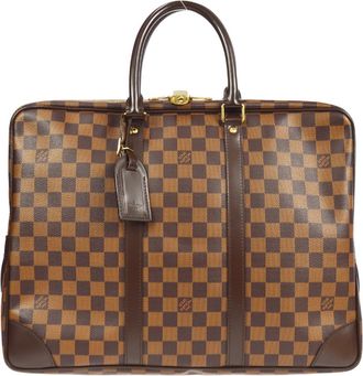 Louis Vuitton Porte-Documents Voyage Briefcase Damier Brown Canvas Briefcase Bag (Pre-Owned)