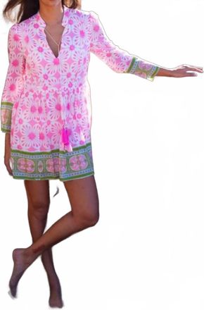 Bell Rose Mini Dress In Pink & Greeen Print