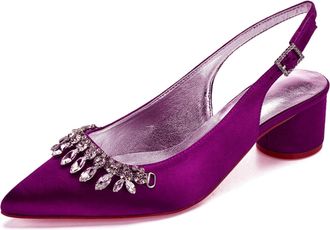 Generic Wedding Shoes Women Ankle Strap Pointed Toe Slingback Chunky Low Heels Dress Pumps Bridal Shoes 4.5Cm,Purple,5 UK