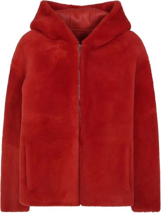 Yves Salomon 66 CM Jas - Dames - Jassen - Rood - 2XS - Leer - Jassen
