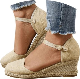 Generic 2025 New Sandals for Women Dressy Summer Womens Ankle Strap Closed Toe Espadrille Wedge Sandals Dressy Platform Wedge Sandals Casual Closed Toe Sandal