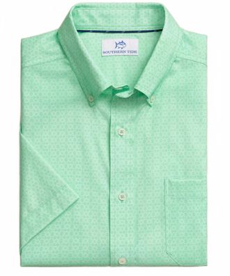 Southern Tide Mens Seaside Geo Short Sleeve Shirt In Gluf Shore