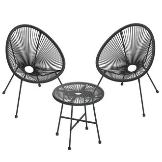 Songmics Conjunto de muebles de jard&iacute;n con mesa de cristal y 2 sillas de negro
