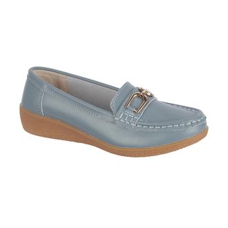 Jo & Joe Womens Leather Comfort Loafers with Gold Buckle - Cushioned Wedge Slip-On Smart Casual Shoes Sizes 4-8 (Baby Blue, UK Footwear Size System, Adult, Wom