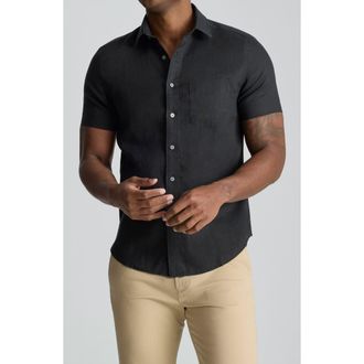UNTUCKit Cameron Solid Wrinkle Resistant Linen Button-Up Shirt in Black at Nordstrom, Size Xxx-Large R