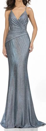 Terani Couture Glitter Metallic Prom Maxi Dress In Royal