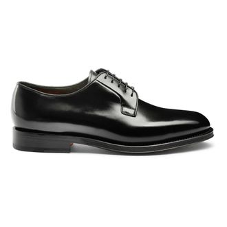 Santoni Handgemaakte leren Derby veterschoenen - Heren - Nette schoenen - Zwart - 39 1/2 EU - Leer - Schoenen