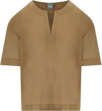 Max Mara Kameelblouse met boxy snit - Dames - T-shirts - Bruin - L - Katoen - Tops