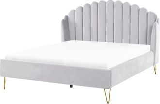 Beliani Cama Con Somier De Terciopelo Gris Claro Dorado 160 X 200 Cm Cabecero Ambillou