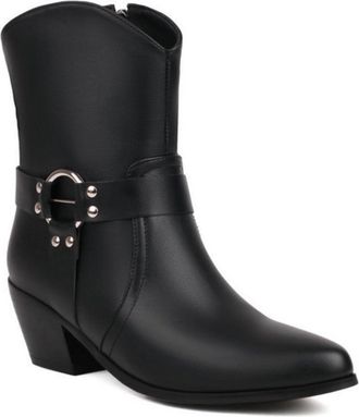 Generic Womens Western Cowboy Mid Calf Boots, Retro Chunky Heel for Country and Casual Style,Black,7.5 UK