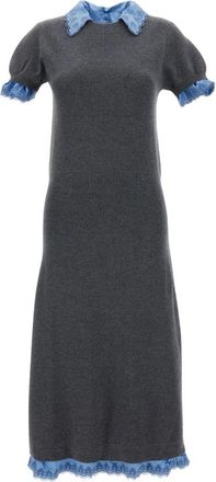Paco Rabanne Jurk van wol en kasjmier met korte mouwen - Dames - Kleedjes - Grijs - M - Wol - Kleedjes