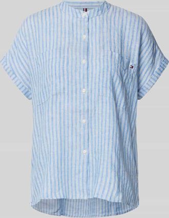 Tommy Hilfiger Relaxed Fit Leinenbluse mit kurzen &Auml;rmeln in Marine, Gr&ouml;&szlig;e 36