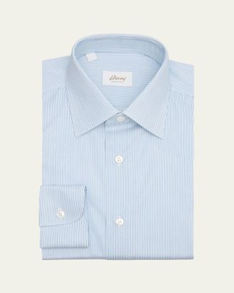 Brioni Mens Cotton Hairline Stripe Point Collar Dress Shirt