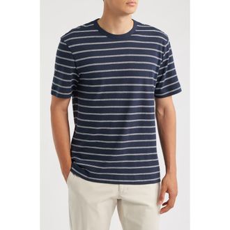 BOSS Taut Stripe Linen & Cotton T-Shirt in Dark Blue at Nordstrom, Size Xx-Large