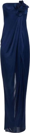 Elisabetta Franchi Navy Jurk met Bloemdetail - Dames - Avondkleed - Blauw - L - Kleedjes
