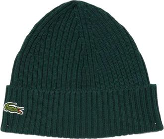 Lacoste Klassieke wollen muts met groene krokodil - Heren - Hoeden - Groen - ONE Size - Wol - Accessoires