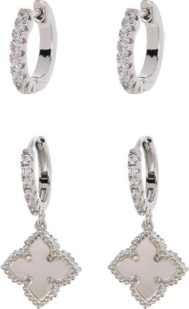 Adornia Swarovski Crystal Huggie Mother-of-Pearl Quatrefoil Drop Earrings Set in White at Nordstrom Rack