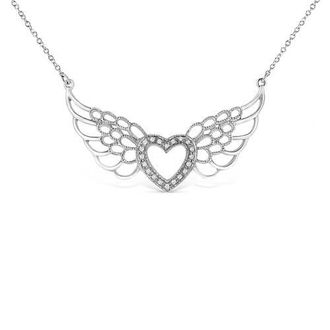 House of Brilliance 925 Sterling Silver Pave-Set Diamond Accent Fairy Wing Heart Pendant Necklace in White at Nordstrom