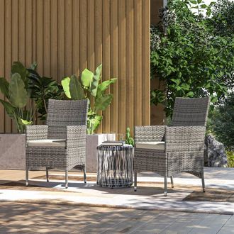 OUTSUNNY 2 Pieces Outdoor Rattan Armchair Garden Dining Chair Set Mixed Grey in Mid Grey | Size: 2 Pack