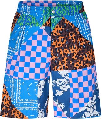 Marcelo Burlon Mens Patchwork Casual Shorts in Blue - Size Medium