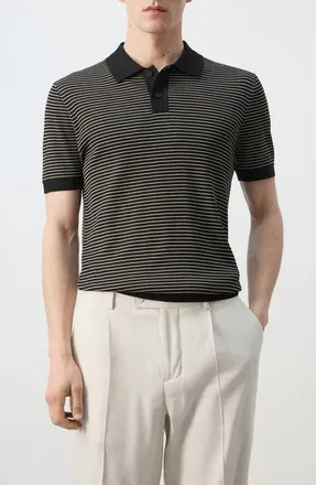Mango Stripe Polo in Black at Nordstrom, Size Medium