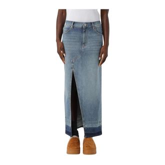 Pinko Denim Skirts, female, Blue, M, Maxi Denim Skirt Front Slit