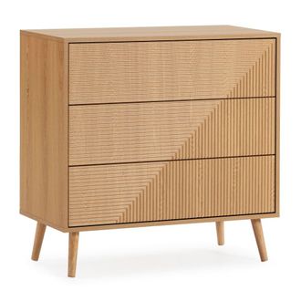 HOMN C&oacute;moda de noche 3 cajones efecto roble