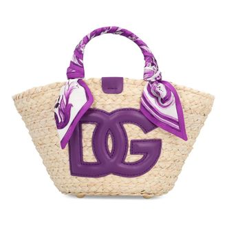 Dolce & Gabbana Tassen, Dames, Paars, ONE Size, Leer, Kendra Coffa Raffia Tote Bag
