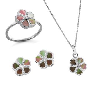 Orphelia Daisy Dames 925 Sterling Zilveren Set: Necklace + Oorbellen + Ring - Zilver SET-7585
