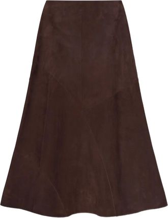 Áeron Gonna midi svasata in pelle - Marrone