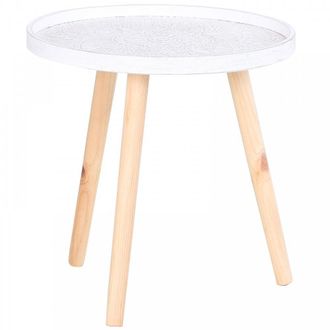 HOMCOM Pine Wood Floral Etched Side Table w/ Saucer Top White - Home Living | TJ Hughes