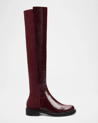 Stuart Weitzman 5050 Gisele Mixed Leather Over-The-Knee Boots