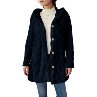 Generic Fleece Jacket Women Flannel Hooded Long Sleeve Cardigans Plain Jacquard Fluffy Jacket Ladies Fuzzy Teddy Bear Coat Button Down Autumn Winter Outerwear