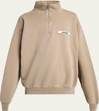 Jacquemus Mens Grosgrain Logo Cotton Quarter-Zip Sweatshirt