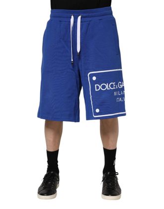 Dolce & Gabbana Mens Blue Logo Cotton Bermuda Sweatshorts Shorts