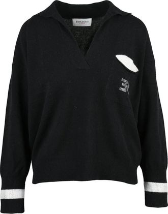 Ermanno Scervino Knit Polo Shirt With V-Neck And Contrasting Details