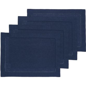 Solino Home Linen Placemats - Classic Hemstitch, 14 x 19 in Navy at Nordstrom, Size Medium