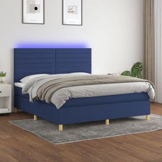 vidaXL Cama Box Spring Colch&oacute;n Y Luces Led Tela Azul 160x200 Cm Vidaxl