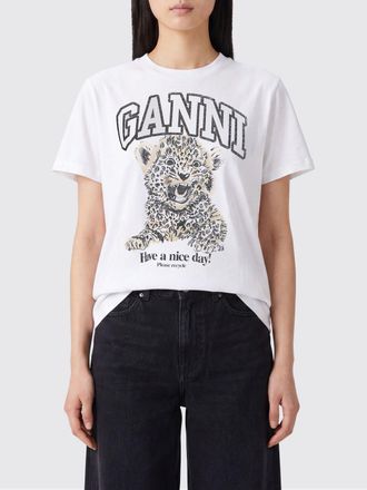 Ganni T-shirt in cotone a girocollo con stampa grafica del logo