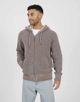 Brave Soul felpa con cappuccio in ciniglia con zip intera beige-Neutro