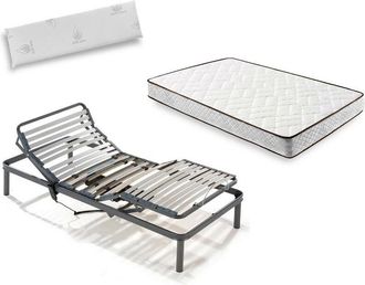 HOGAR 24 Cama Completa - Colch&oacute;n Flexitex Con Tejido 3d Y Aloe Vera, Altura 18 Cm + Somier Articulado Con Motor Y Patas De 25 Cm + Almohada Viscoel&aacute;stica, 90x2