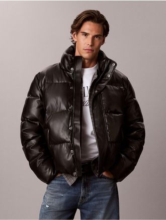 Calvin Klein Jeans Calvin Klein Mens Faux Leather Puffer Jacket - Black - 2XL