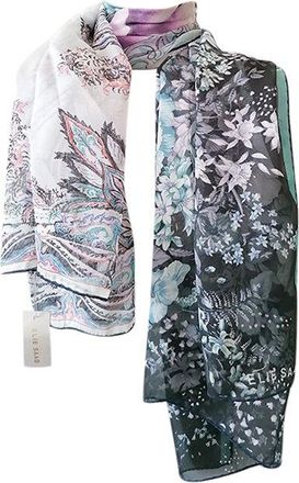 Elie Saab Purple paisley & floral chiffon scarf Size L