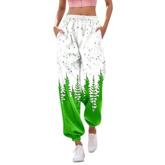 Generic Christmas Joggers Women Tie Dye Print Holiday Sweatpants Baggy Elastic Waist Trousers Oversized Xmas Drawstring Jogging Pants Ladies Jogging Sports Tr