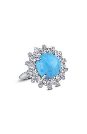Lafonn Art Deco Simulated Diamond Halo Simulated Turquoise Ring in Turquoise/White at Nordstrom Rack, Size 7