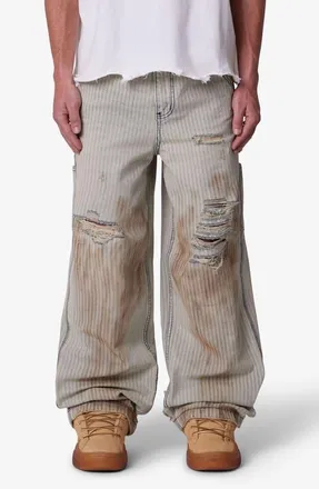 mnml Ultra Baggy Ripped Railroad Stripe Carpenter Jeans in Multi at Nordstrom, Size 31