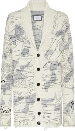 Philipp Plein Cardigan Cars Racing - Heren - Vesten - Beige - 2XL - Katoen - Truien & Vesten