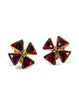 Saint Laurent 1990s cross crystal-embellished earrings - Red
