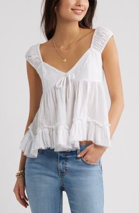 BP. Cap Sleeve Cotton Babydoll Top in White at Nordstrom, Size Medium